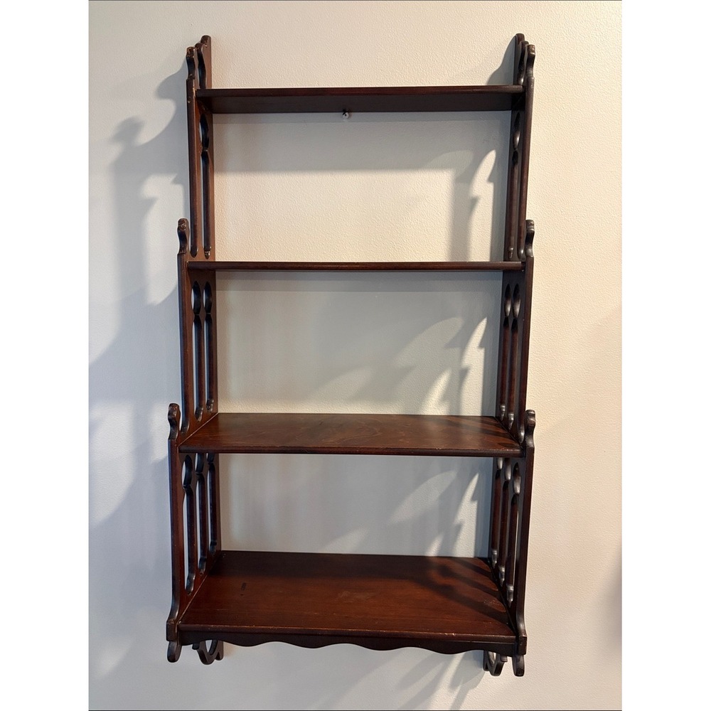 VTG 35.5" 4-Tier Chippendale Style Wall Shelf Display - Fretwork Wall Shelf